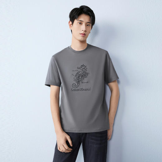 【海洋图案】柒牌男士2026夏上新短袖T恤凉感休闲圆领舒适上衣男 130T71500 商品图1