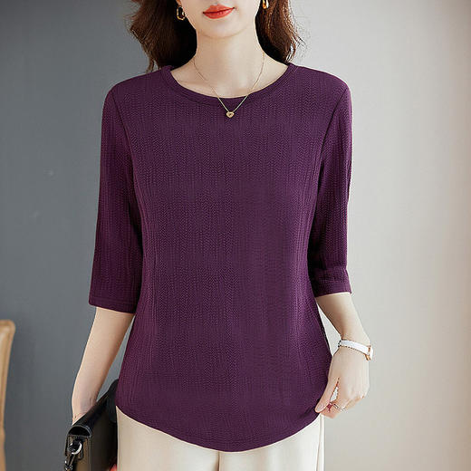 春季大码七分袖上衣女2026新款妈妈高端洋气小衫宽松女士中袖t恤 商品图0