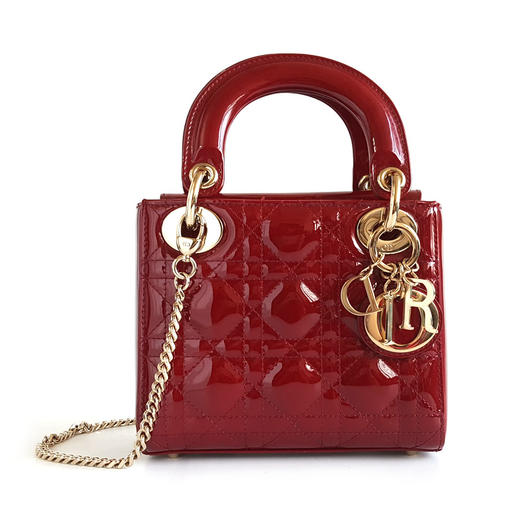 【95新】Dior迪奥LADY DIOR手袋迷你红色漆皮三格戴妃链条包手提单肩包女士130326HS10 商品图0
