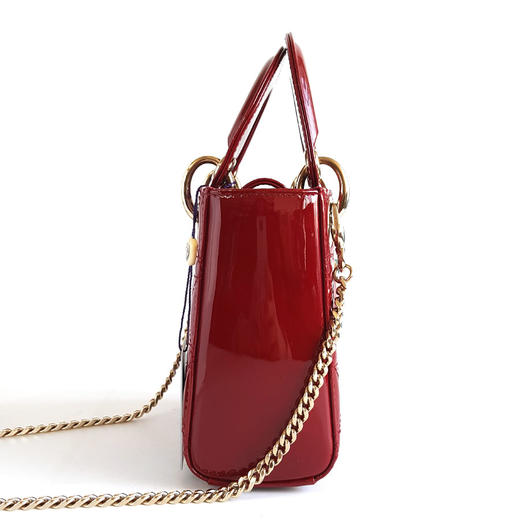 【95新】Dior迪奥LADY DIOR手袋迷你红色漆皮三格戴妃链条包手提单肩包女士130326HS10 商品图4