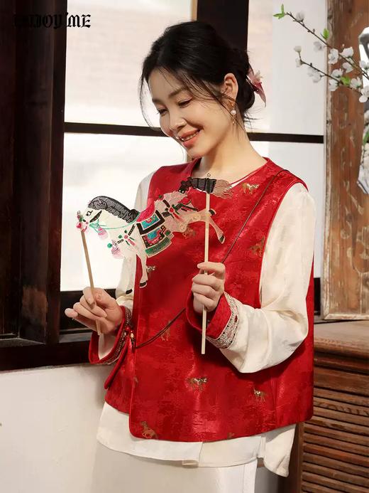 【门店同款】ENJOY春季“画中行”漫月白茶中式上衣 169443940 商品图2