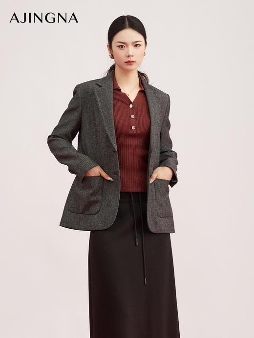 【商场同款】阿菁娜春季新款气质牛仔单西装灰色调百搭挺括穿出职场时尚感A30Q108020 商品图1