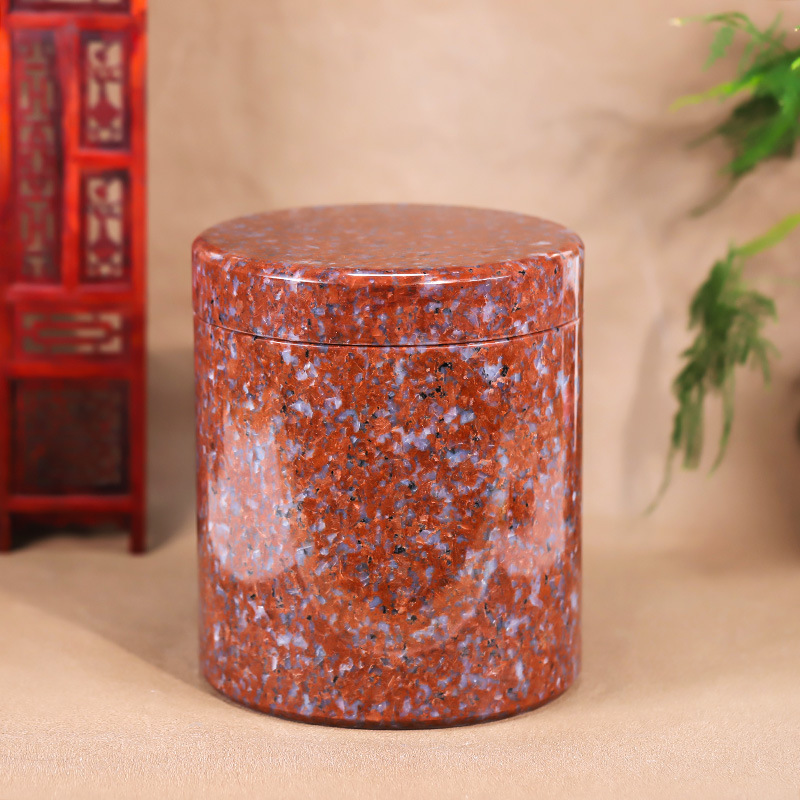天然玉石骨灰坛大理石红色净面骨灰桶骨灰坛20*20cm