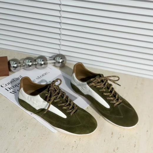 老钱风高级感【拼色平底德训鞋休闲简约运动鞋】精选高丝光牛反绒🐂自带高级哑光质感，复古氛围拉满☁️内里羊皮包裹，脚感如云朵 商品图2