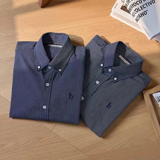 F031695春季新款长袖纯色棉质衬衫男条纹商务休闲衬衣 商品图3