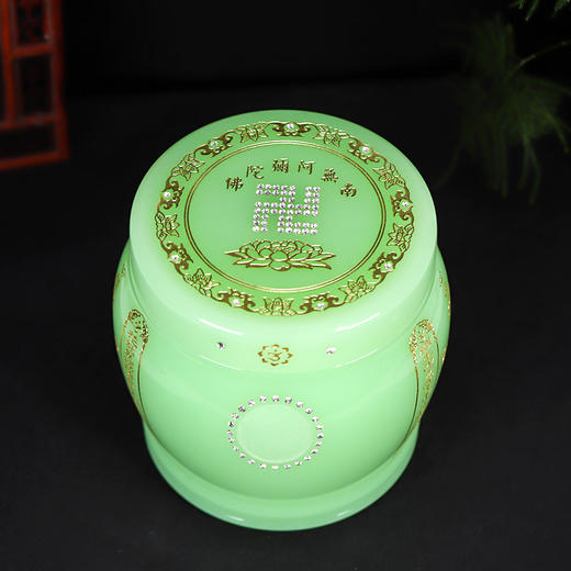 帝王绿琉璃骨灰坛阿弥陀佛万字骨灰桶骨灰坛20*20cm 商品图0