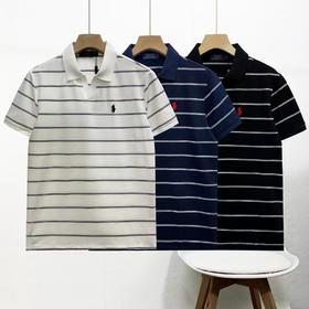 F031623春季新款水洗拉架珠地网眼棉条纹小马刺绣纯棉T恤POLO衫