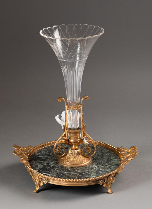 独角鹿西洋古董19世纪末至20世纪初法国出品水晶配碧色大理石塞弗尔素胎瓷天使装饰花插桌中摆件 商品图3