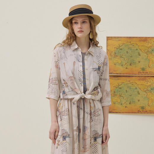 谜底手绘印花衬衣分袖2026夏季新品悬垂透气百搭衬衫女262MC0683 商品图0