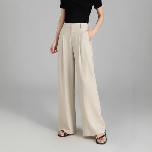雀说春天丝亚麻西装版型阔腿裤冰丝高腰显瘦时尚百搭裤子日韩休闲ALW25CF0009 商品图1