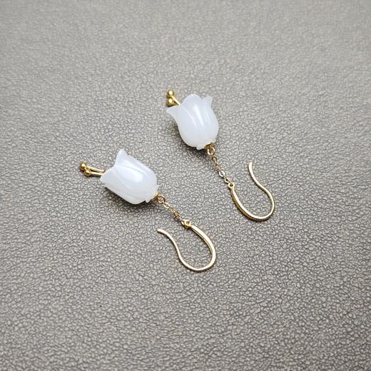 新疆和田玉且末料羊脂玉18K镶嵌风铃花包金耳环 312-7 商品图4