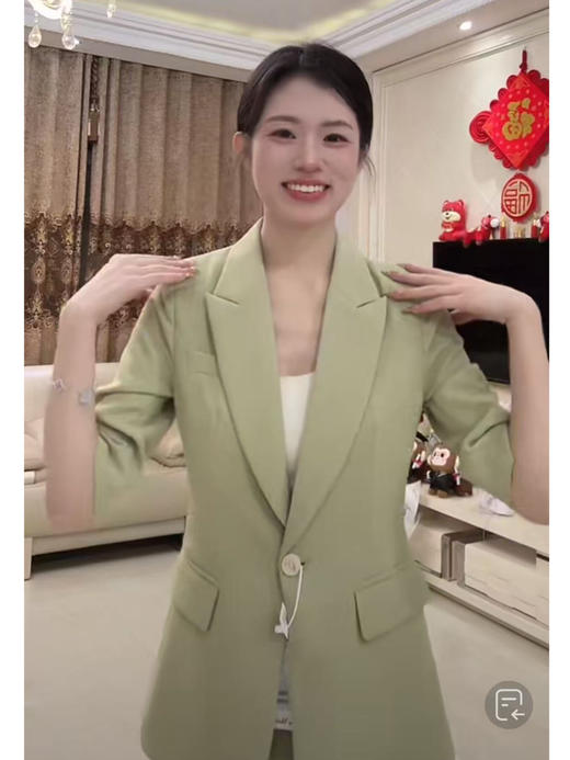 法小曼*子珍新款开春绿色七分袖套装清晰高级显瘦西服套装 商品图4