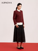 【商场同款】阿菁娜春季新款小香风酒红外套经典圆领金属扣镶嵌装饰优雅温婉A31C107026 商品缩略图4