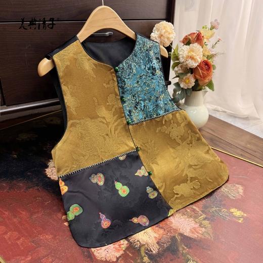 新中式提花拼接圆领单排扣马甲 商品图2