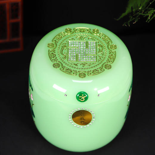 帝王绿瓷琉璃骨灰坛万字莲花经文骨灰桶骨灰坛22.5*23cm 商品图1