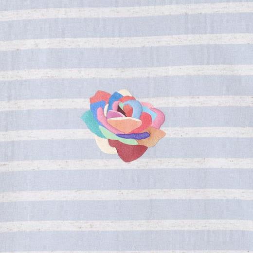 A612189SDSA男装2026新款高贵轻奢撞色条纹圆领短袖T恤刺绣花朵设计百搭 商品图3