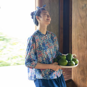 牧衣游原创 80支印花纯棉衬衫新款文艺通勤宽松百搭休闲衬衣 微雨