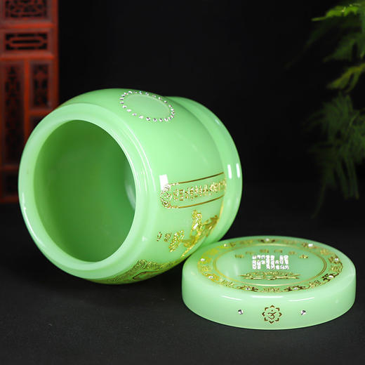 帝王绿琉璃骨灰坛阿弥陀佛万字骨灰桶骨灰坛16*19cm 商品图1