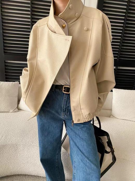 F031692女装欧美立领机车感PU皮长袖立领夹克短外套 商品图12