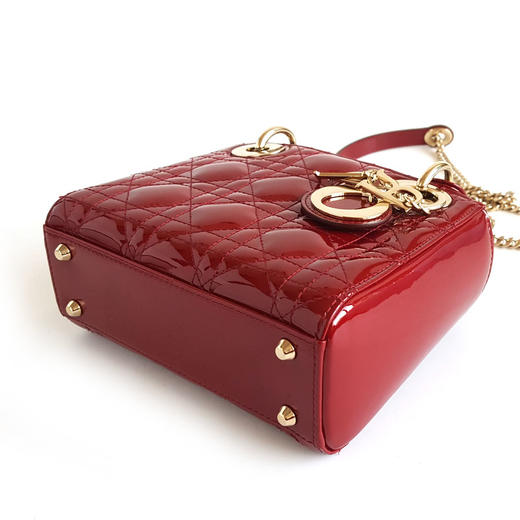 【95新】Dior迪奥LADY DIOR手袋迷你红色漆皮三格戴妃链条包手提单肩包女士130326HS10 商品图6
