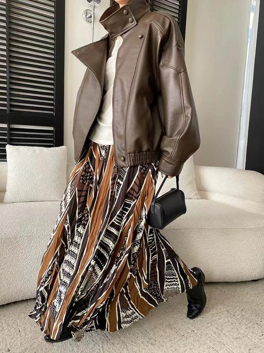 F031692女装欧美立领机车感PU皮长袖立领夹克短外套 商品图6