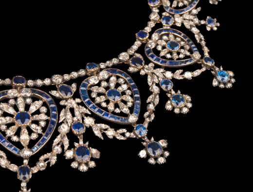 独角鹿西洋古董20世纪美好时代时期法国出品18K黄金与银镶嵌蓝宝石及钻石花环式项链 商品图5