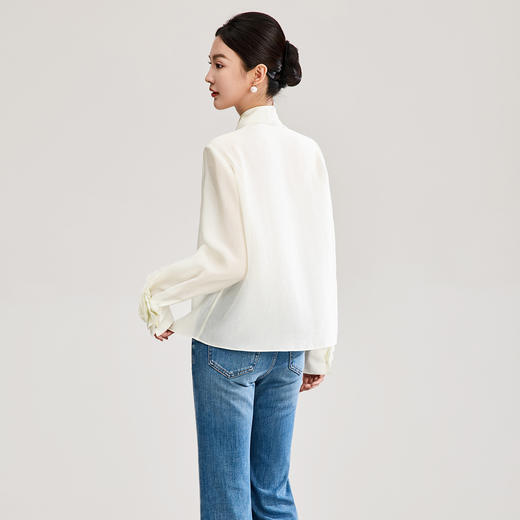 优雅法式浪漫花朵装饰通勤飘带领天丝衬衫WL2602208 商品图2