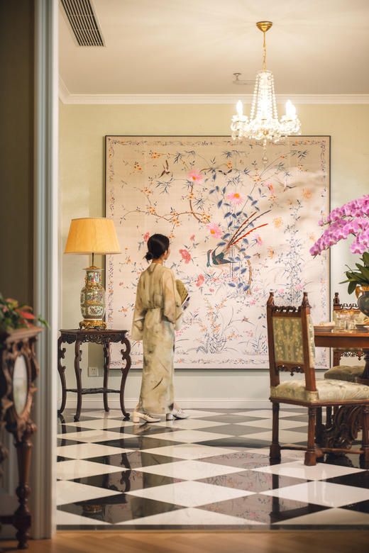 独角鹿西洋古董20世纪初中国出品传统花鸟主题「锦上添花」粤绣丝绸挂屏 商品图1