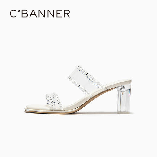 【上新】千百度透明钻石镶边一字拖女2026夏季新款法式粗凉拖鞋A26377887 商品图2