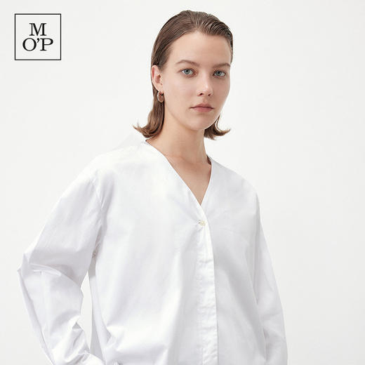 Marc O'Polo/MOP夏季新款好看V领开襟短白色时尚设计感长袖衬衫女 商品图4