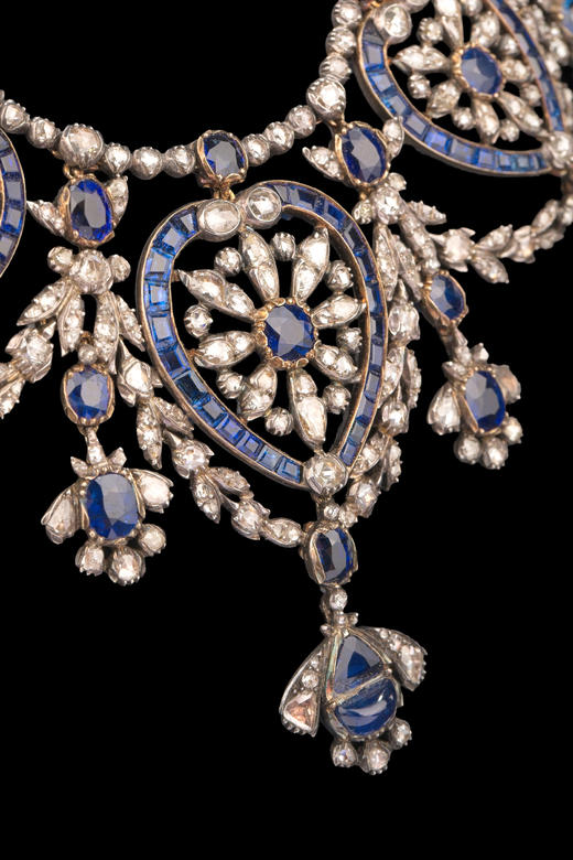 独角鹿西洋古董20世纪美好时代时期法国出品18K黄金与银镶嵌蓝宝石及钻石花环式项链 商品图6
