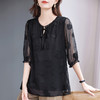大码七分袖雪纺衫夏2026新款高端女装黑色上衣宽松洋气中袖小衫女 商品缩略图2