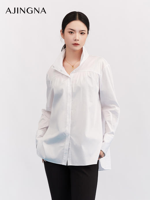 【商场同款】阿菁娜春季新款刺绣立领衬衫精致修饰颈线显修长A31C109021 商品图0