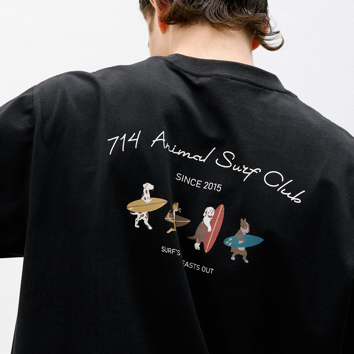 714street前后动物冲浪印花纯棉短袖T恤男2026夏季情侣款半袖上衣