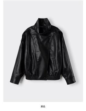 F031692女装欧美立领机车感PU皮长袖立领夹克短外套