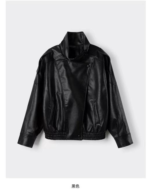 F031692女装欧美立领机车感PU皮长袖立领夹克短外套 商品图0