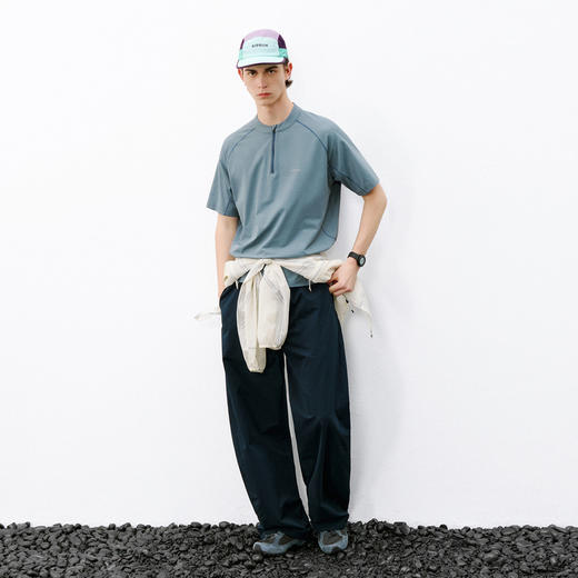 714street夏季吸湿速干健身服抗菌凉感运动短袖半拉链防晒T恤男款 商品图4