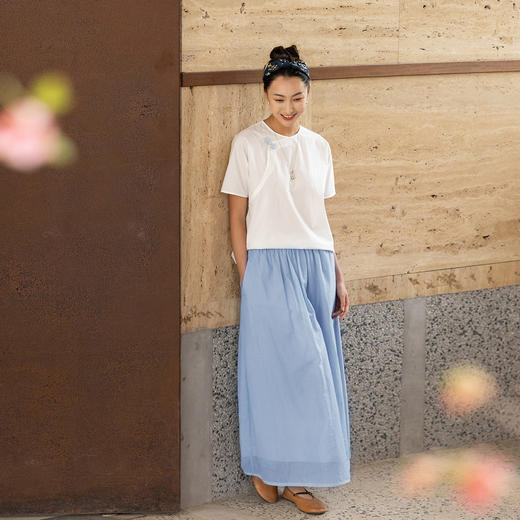 牧衣游原创 60支纯棉中式风小衫新款复古文艺百搭套头短袖 罗兰 商品图0