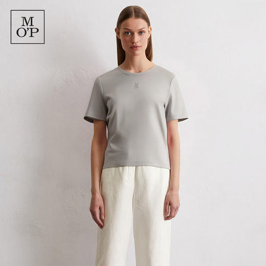 【男女同款】MOP25夏季新款基本纯色精纺纯棉短款logo刺绣短袖T恤 商品图4