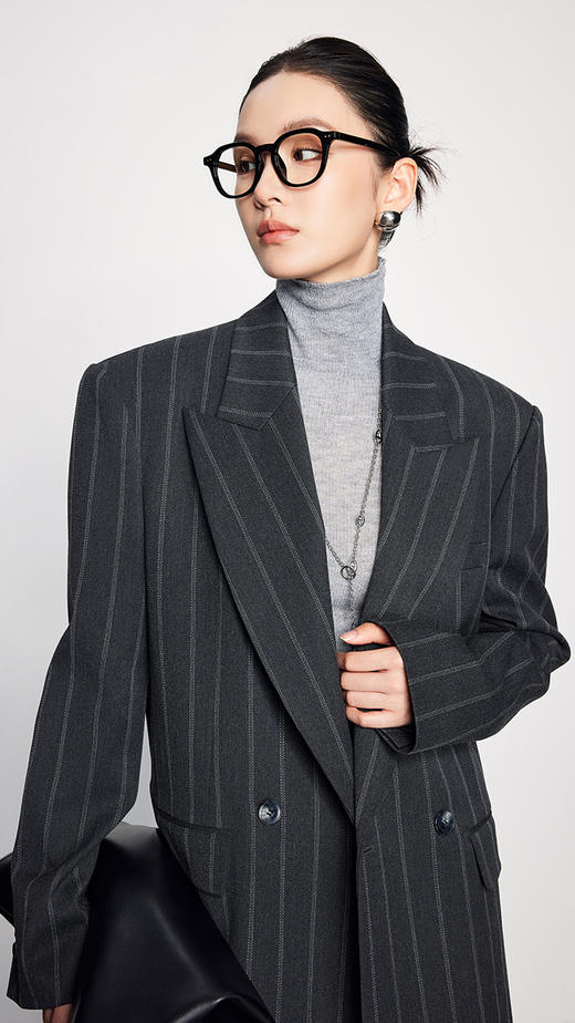法小曼*子珍条纹气质西装套装高级显瘦休闲风宽松灰色西服 商品图7