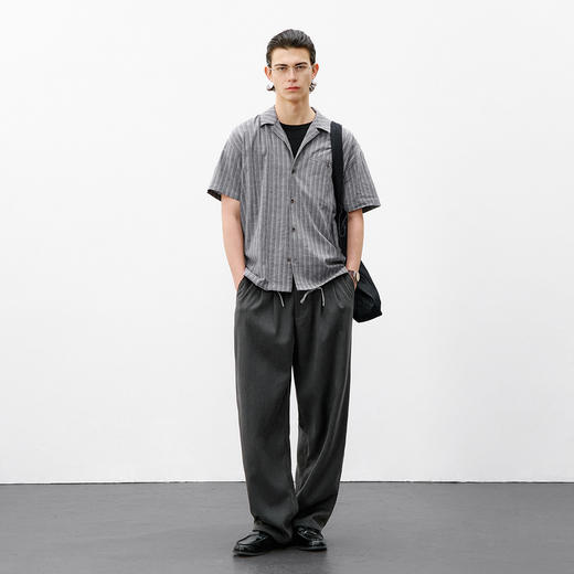 714street复古亚麻格子衬衫男2026夏季潮牌宽松落肩棉麻短袖衬衣 商品图4