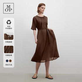 Marc O'Polo/MOP夏季新款好看圆领半袖复古长裙天丝系腰带连衣裙