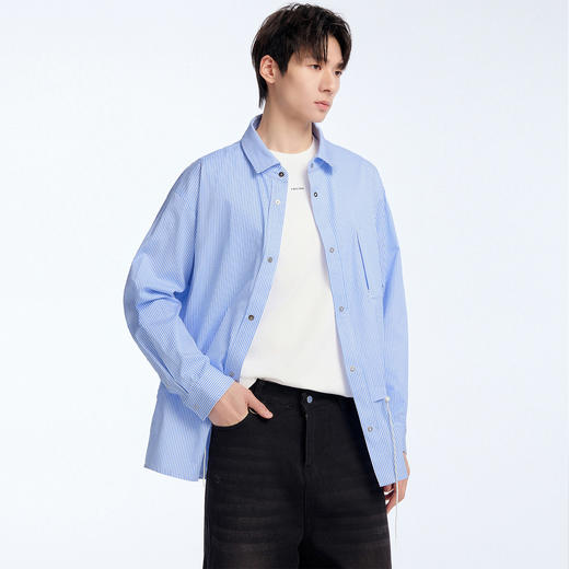 NPC潮牌韩系设计感条纹宽松长袖春季衬衫抽绳调节春新品NP61SH02 商品图1