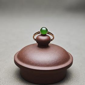 和田玉碧玉冰底菠菜绿阳绿18K金镶嵌精美戒指 312-8