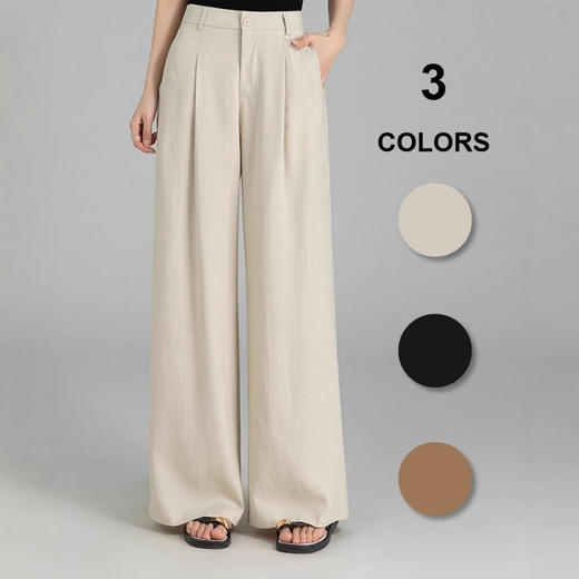 雀说春天丝亚麻西装版型阔腿裤冰丝高腰显瘦时尚百搭裤子日韩休闲ALW25CF0009 商品图0