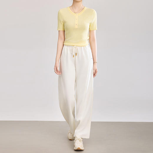 「高货wl」全新升级【铂金会员220/天猫289/差价69】(11117)洛诗琳慵懒极简风系带直筒裤2026新款松紧腰莫代尔休闲裤 商品图1