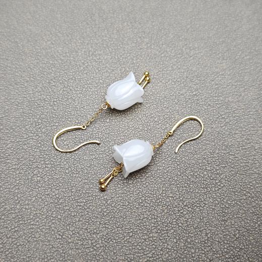 新疆和田玉且末料羊脂玉18K镶嵌风铃花包金耳环 312-7 商品图2