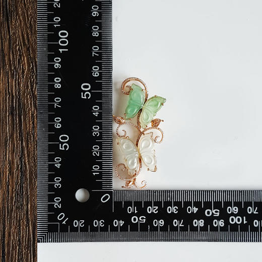 【天然正品】A货翡翠AU750黄金镶钻镶天然细腻冰种双色蝴蝶造型翡翠胸针吊坠两用款56.1*26.3*5.5MM（皆取最大值）280226HSD47 商品图2