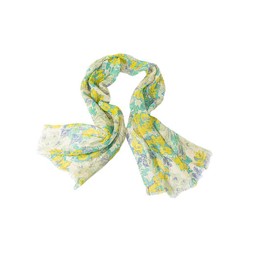 绽放/LSX026朵春花*纯亚麻春夏绿底印花搭配感围巾春日小清新女 商品图4