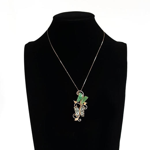 【天然正品】A货翡翠AU750黄金镶钻镶天然细腻冰种双色蝴蝶造型翡翠胸针吊坠两用款56.1*26.3*5.5MM（皆取最大值）280226HSD47 商品图8